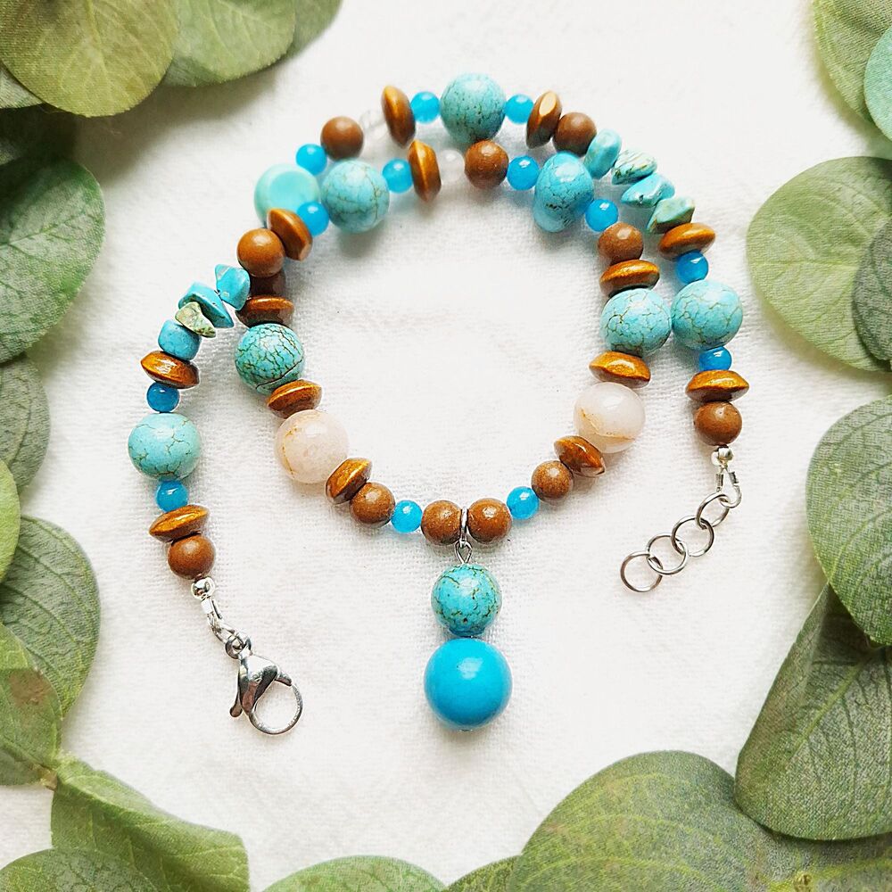 Rustic Turquoise Beaded Choker, Blue Stone Choker, Southwestern Boho Choker